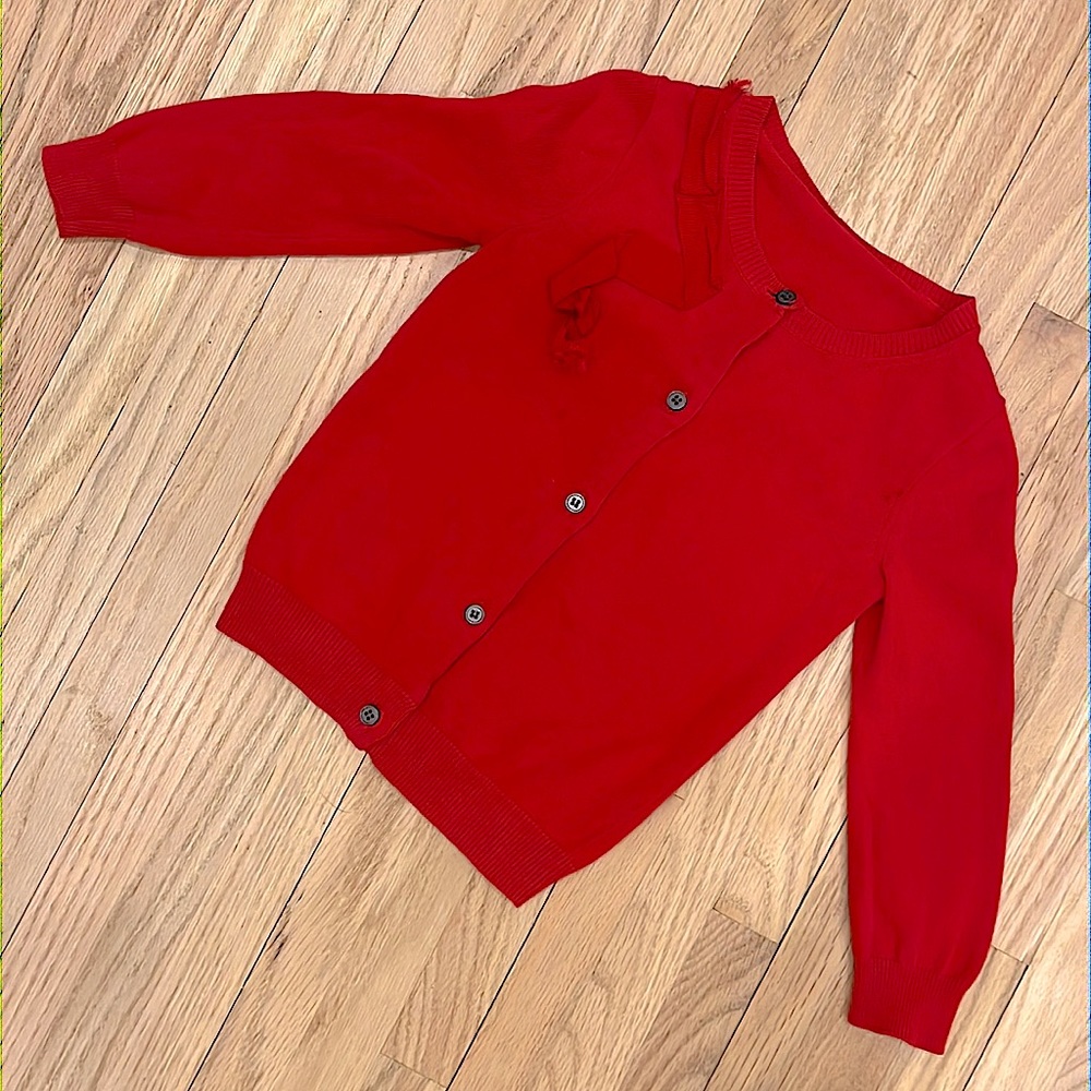 2/$15 Red crewcuts button up cardigan with ribbon detail